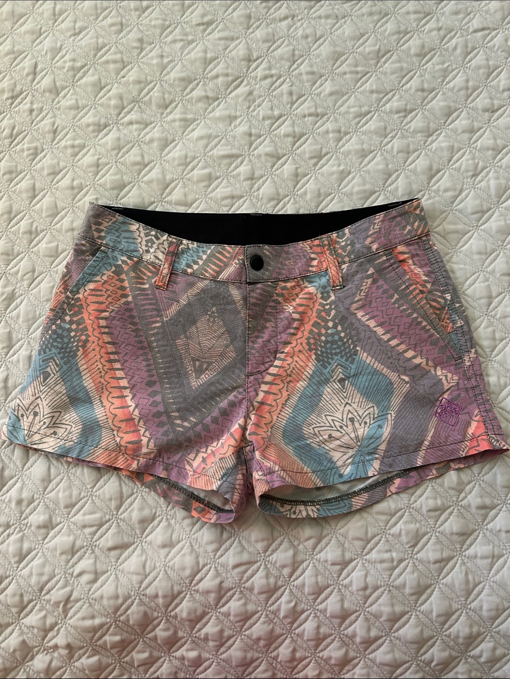 Dakine Women's High-Waist Aztec Print Shorts in Pink, Purple & Blue